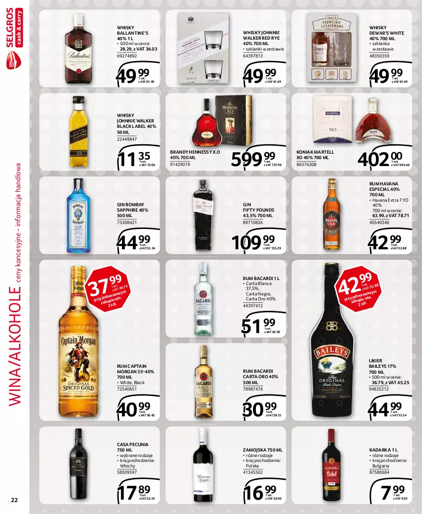 Gazetka promocyjna Selgros - Extra Oferta - ważna 01.04 do 30.04.2021 - strona 22 - produkty: Alkohole, Bacardi, Brandy, Captain Morgan, Gin, Gra, Johnnie Walker, Lack, Lanki, Likier, Rum, Szklanka, Whisky