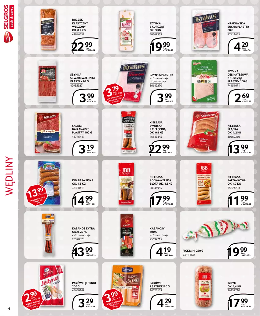 Gazetka promocyjna Selgros - Extra Oferta - ważna 01.04 do 30.04.2021 - strona 4 - produkty: Boczek, Gra, Kabanos, Kiełbasa, Kiełbasa podwawelska, Kiełbasa śląska, Parówki, Parówki z szynki, Rama, Salami, Szynka, Szynka delikatesowa, Wawel