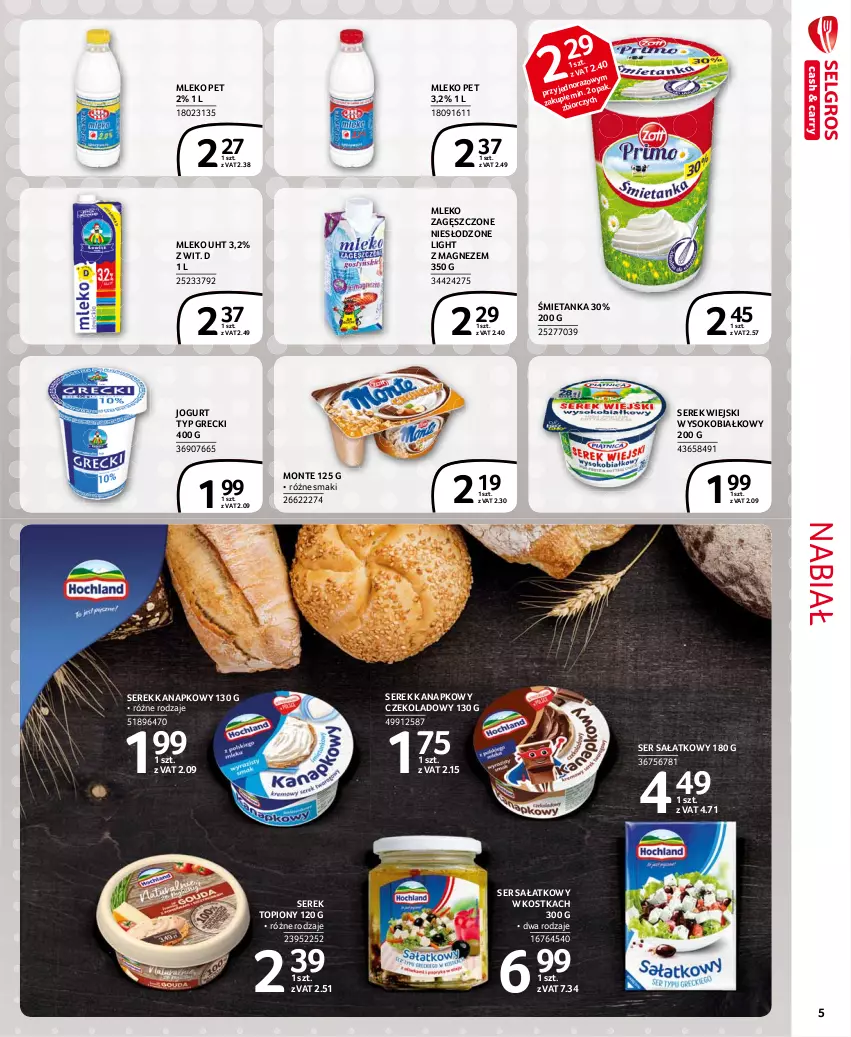 Gazetka promocyjna Selgros - Extra Oferta - ważna 01.04 do 30.04.2021 - strona 5 - produkty: Jogurt, Magnez, Mleko, Mleko zagęszczone, Monte, Sałat, Ser, Serek, Serek kanapkowy, Serek wiejski, Sok, Top