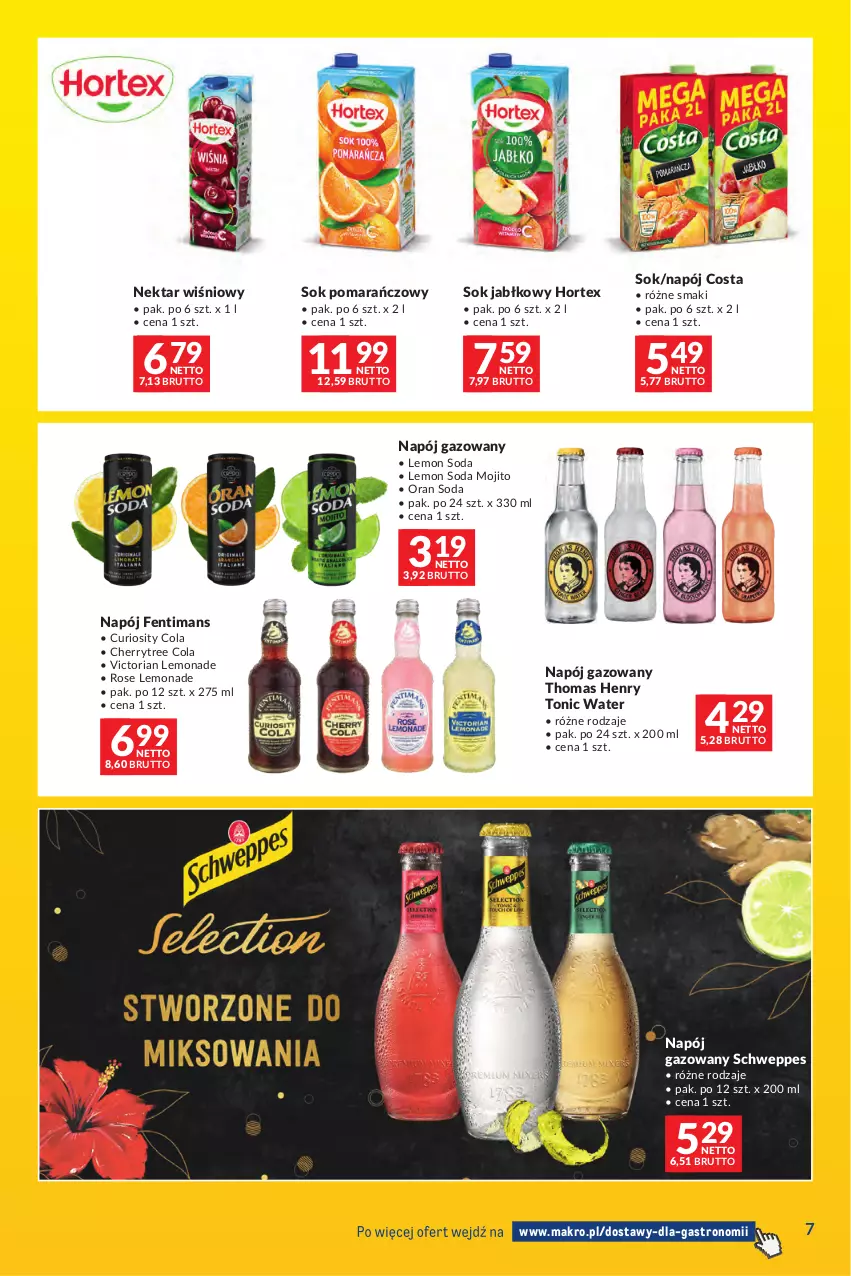 Gazetka promocyjna Makro - Dostawy dla gastronomii - ważna 01.11 do 30.11.2026 - strona 7 - produkty: Hortex, Napój, Napój gazowany, Nektar, Schweppes, Sok, Sok jabłkowy, Sok pomarańczowy