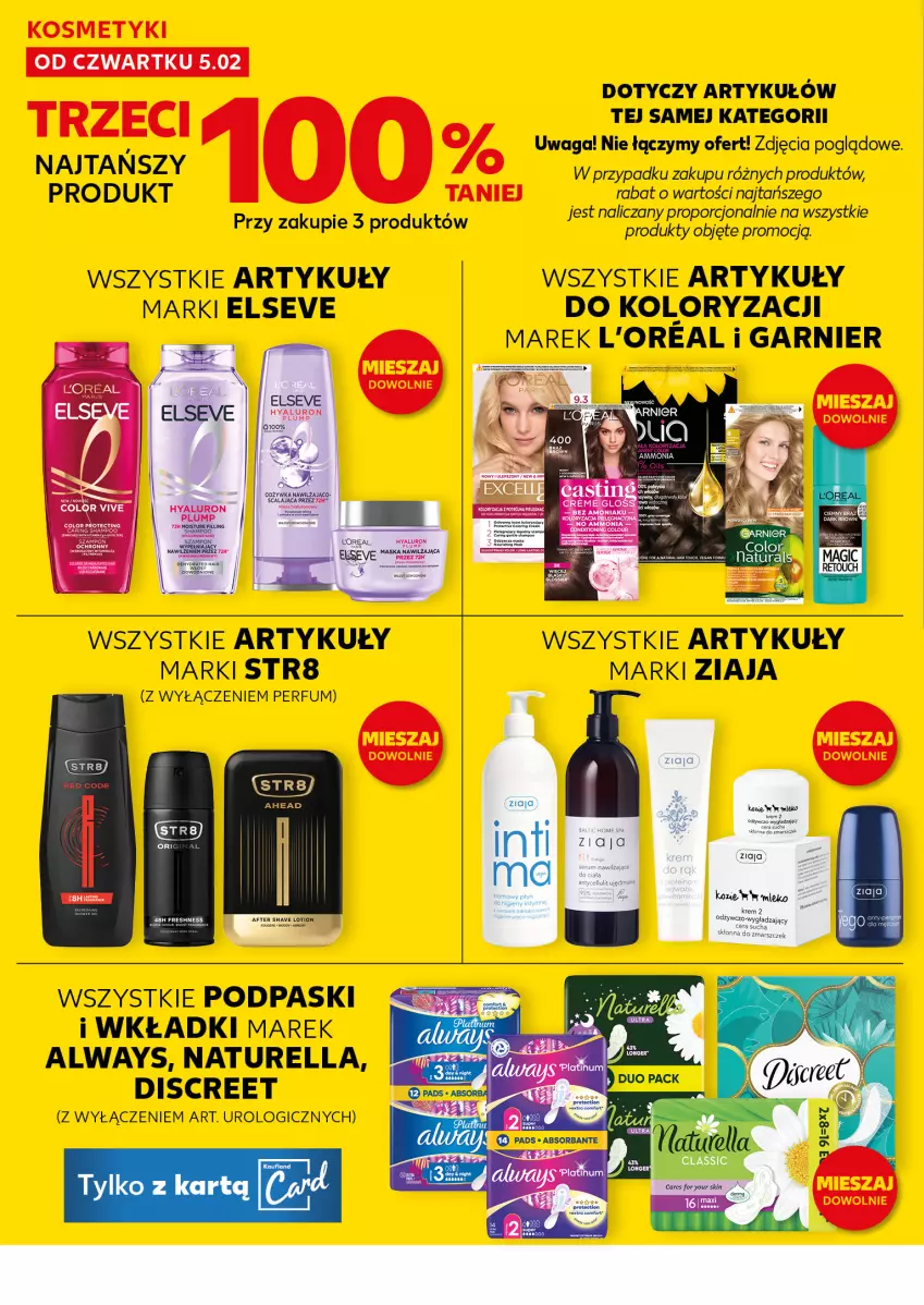 Gazetka promocyjna Kaufland - Mocny Start - ważna 09.02 do 10.02.2026 - strona 22 - produkty: Always, Discreet, Elseve, Garnier, Naturell, Naturella, Odżywka, Perfum, Podpaski, Por, Str8, Waga, Wkładki, Ziaja