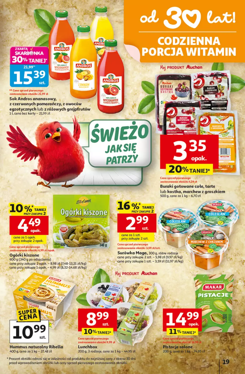 Gazetka promocyjna Auchan - 30 Lat Hipermarket - ważna 15.01 do 21.01.2026 - strona 19 - produkty: Ananas, Bell, Bella, Buraki, Grejpfrut, Hummus, LG, Mus, Sok, Surówka