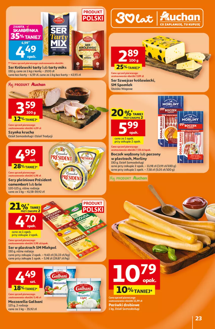 Gazetka promocyjna Auchan - 30 Lat Hipermarket - ważna 15.01 do 21.01.2026 - strona 23 - produkty: Boczek, Brie, Camembert, Galbani, Królewski, Morliny, Mozzarella, Ser, Szynka