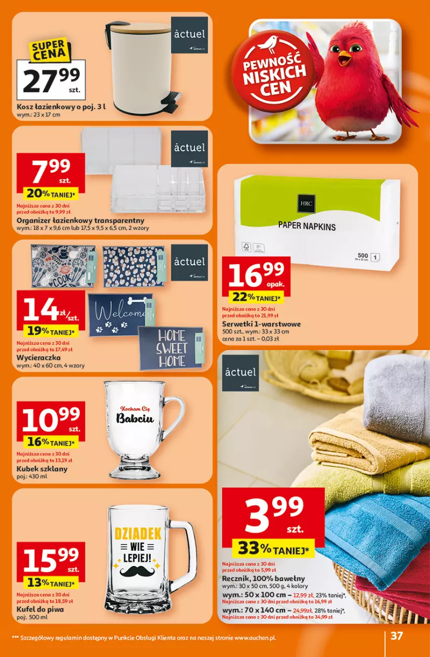 Gazetka promocyjna Auchan - 30 Lat Hipermarket - ważna 15.01 do 21.01.2026 - strona 37 - produkty: Kosz, Kosz łazienkowy, Kubek, Organizer, Piwa, Ser, Serwetki, Tran, Wycieraczka