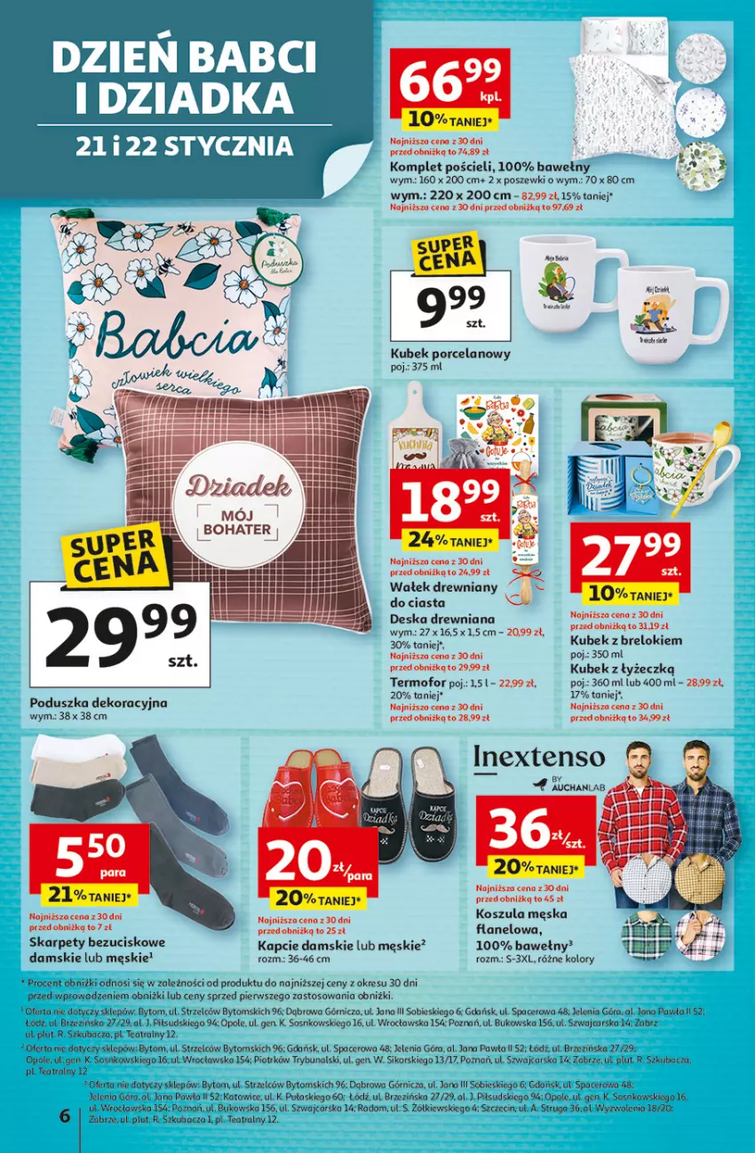 Gazetka promocyjna Auchan - 30 Lat Hipermarket - ważna 15.01 do 21.01.2026 - strona 6 - produkty: Acer, Cars, Kapcie, Karp, Komplet pościeli, Kosz, Koszula, Kubek, Poduszka, Poduszka dekoracyjna, Por, Pościel, Sos, Wałek