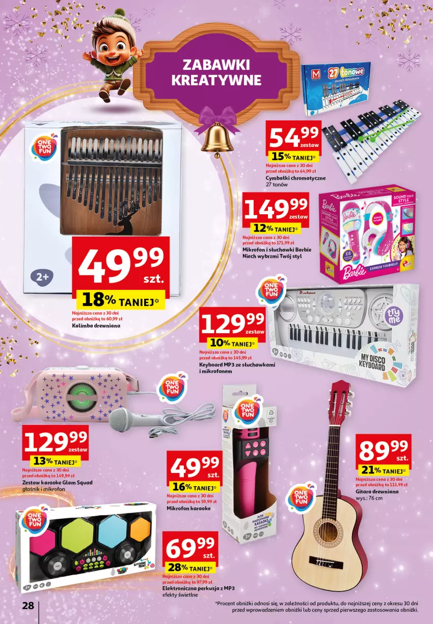 Gazetka promocyjna Auchan - Katalog Zabawki Zaczarowane Święta Hipermarket - ważna 07.11 do 27.11.2024 - strona 28 - produkty: Barbie, Gitara, Gitara drewniana, Głośnik, Mikrofon, Perkusja, Słuchawki, Squad