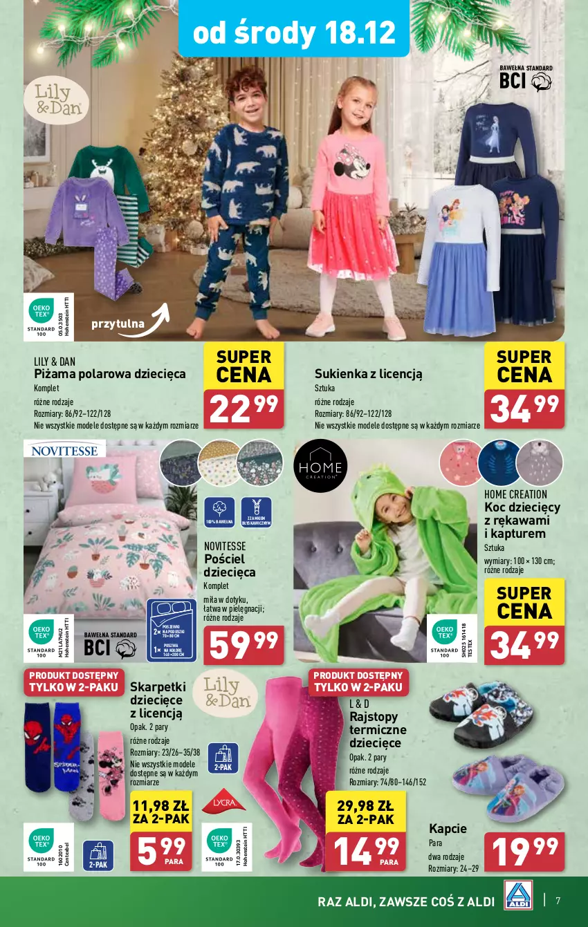 Gazetka promocyjna Aldi - Artykuły przemysłowe i tekstylia - ważna 18.12 do 20.12.2024 - strona 7 - produkty: Dzieci, Kapcie, Karp, Kawa, Koc, Piżama, Pościel, Rajstopy, Skarpetki, Sukienka, Top, Wełna