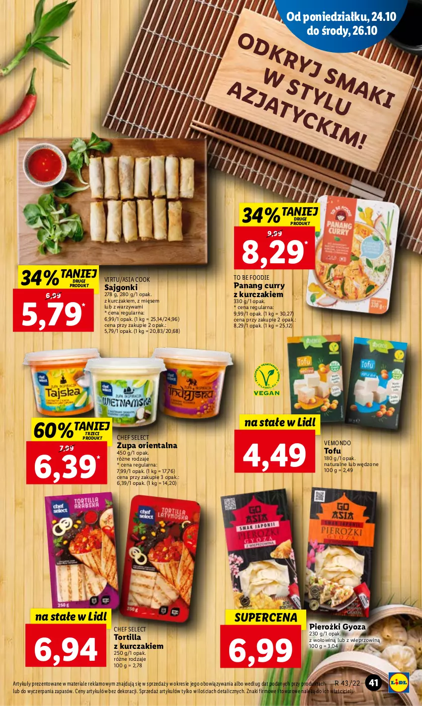 Gazetka promocyjna Lidl - GAZETKA - ważna 24.10 do 26.10.2022 - strona 45 - produkty: Kurczak, Sajgonki, Tofu, Tortilla, Virtu, Warzywa, Zupa