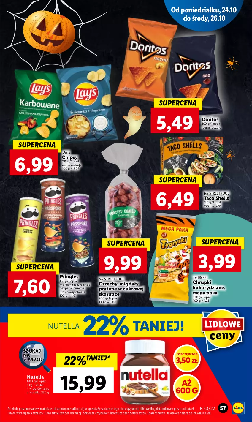 Gazetka promocyjna Lidl - GAZETKA - ważna 24.10 do 26.10.2022 - strona 61 - produkty: Chipsy, Chrupki, Gry, Hummus, Lay’s, Migdały, Mus, Nutella, Por, Pringles