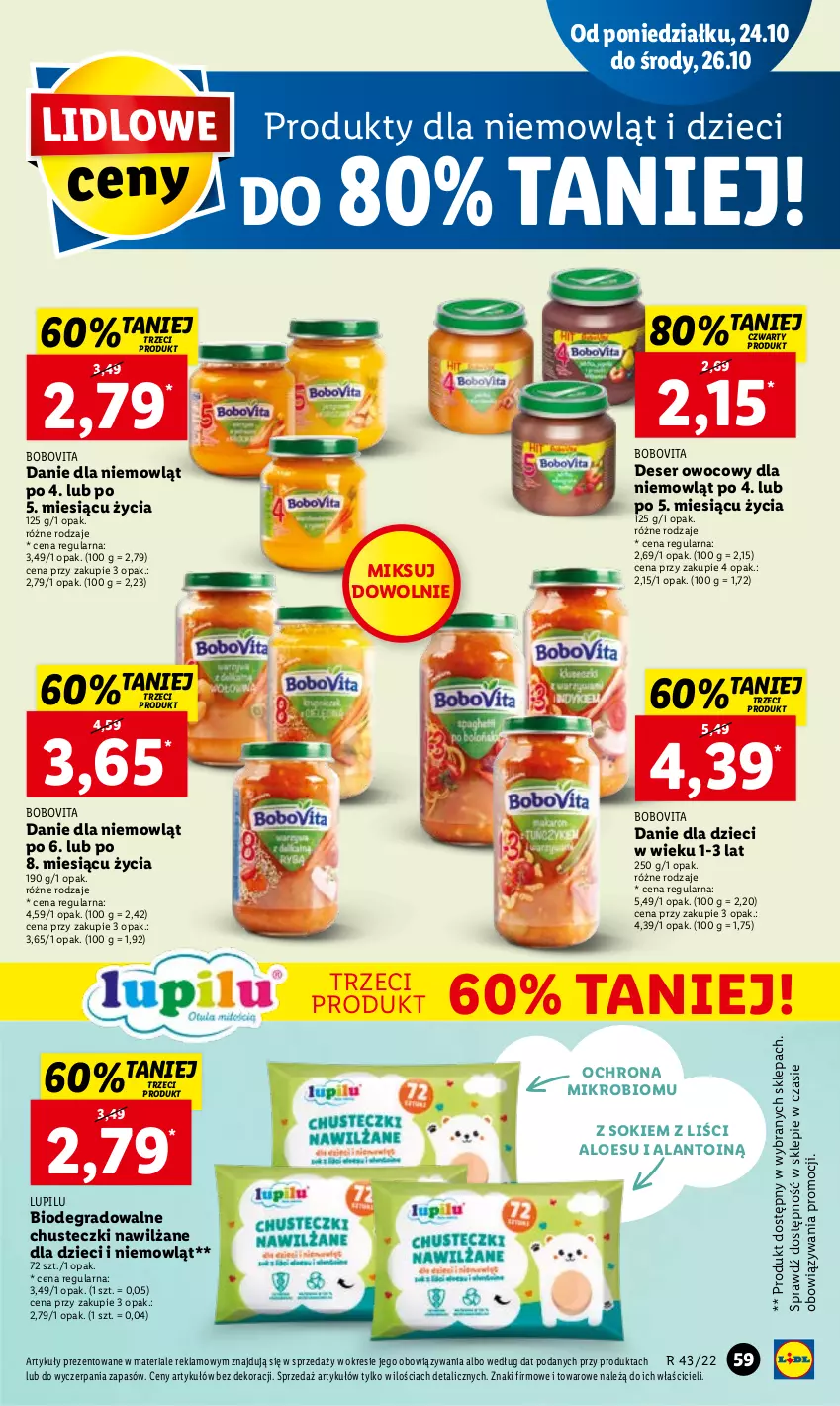 Gazetka promocyjna Lidl - GAZETKA - ważna 24.10 do 26.10.2022 - strona 63 - produkty: BoboVita, Chusteczki, Danie dla dzieci, Deser, Deser owocowy, Dzieci, Gra, Ser, Sok