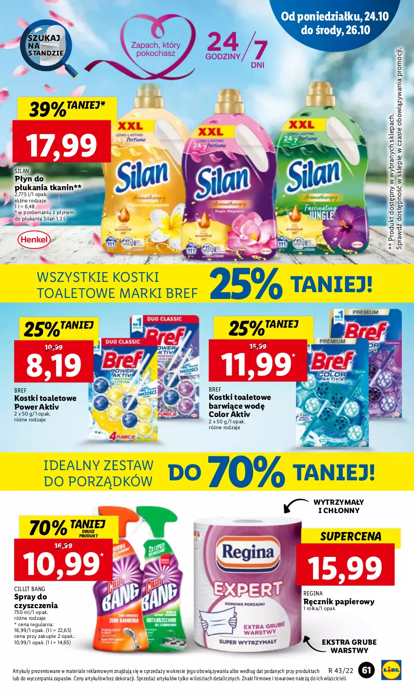 Gazetka promocyjna Lidl - GAZETKA - ważna 24.10 do 26.10.2022 - strona 65 - produkty: Bref, Cillit Bang, Gin, Papier, Płyn do płukania, Por, Ręcznik, Silan, Spray do czyszczenia