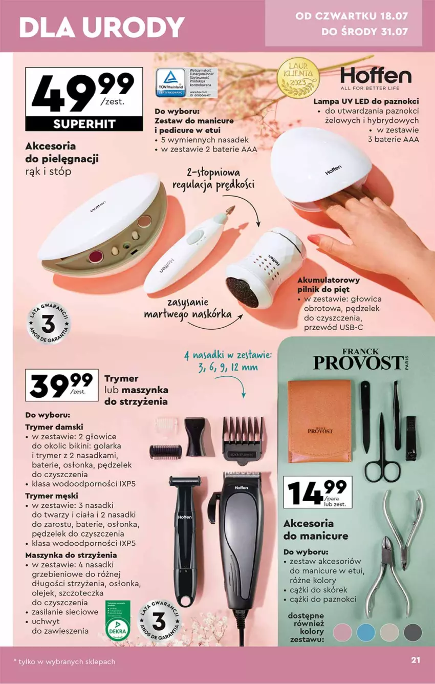 Gazetka promocyjna Biedronka - ważna 15.07 do 27.07.2024 - strona 21 - produkty: Bikini, Golarka, Lampa, Maszynka, Olej, Osłonka, Por, Przewód, Silan, Szczoteczka, Szynka, Top