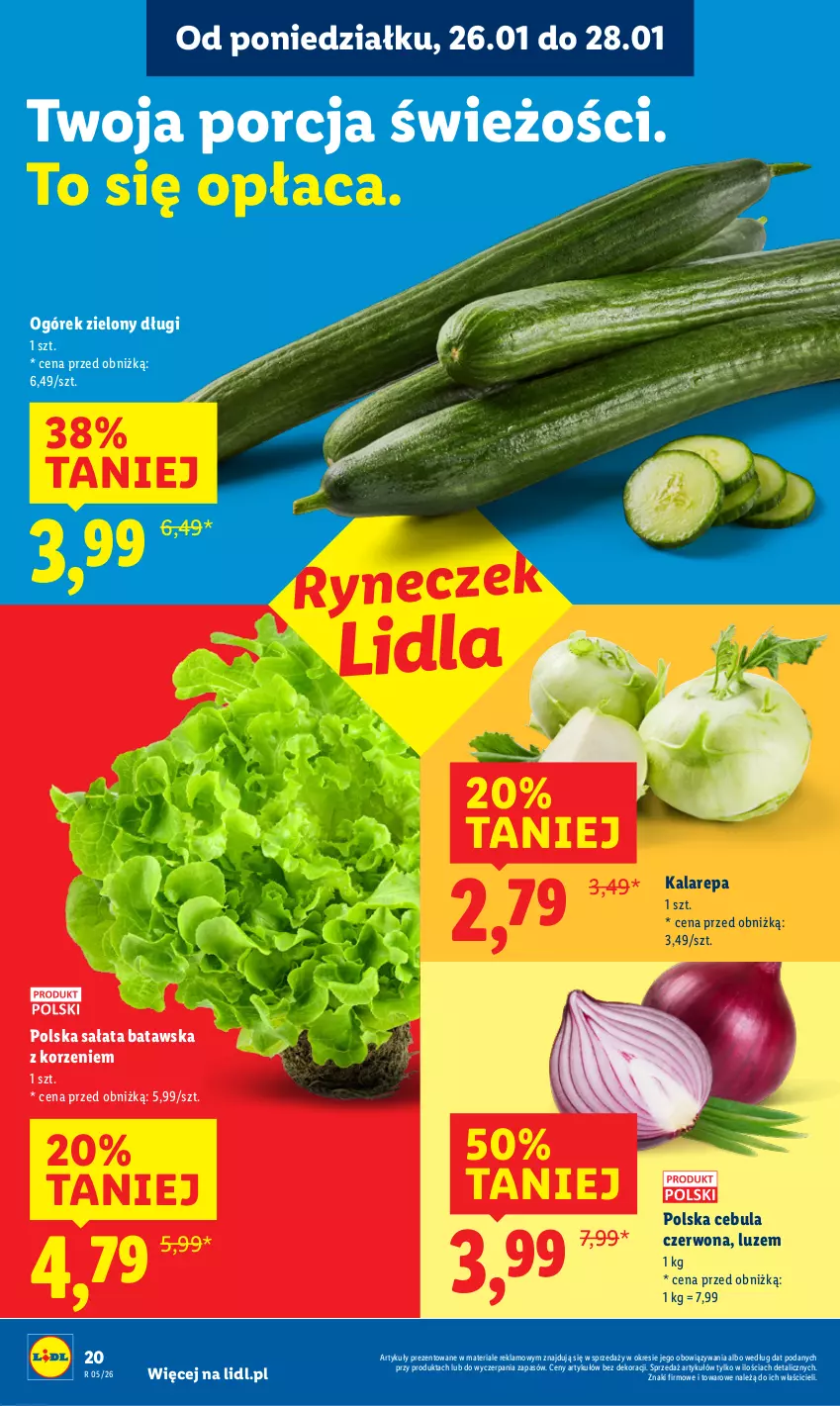 Gazetka promocyjna Lidl - GAZETKA - ważna 26.01 do 28.01.2026 - strona 20 - produkty: Cebula, Cebula czerwona, Ogórek, Por, Sałat