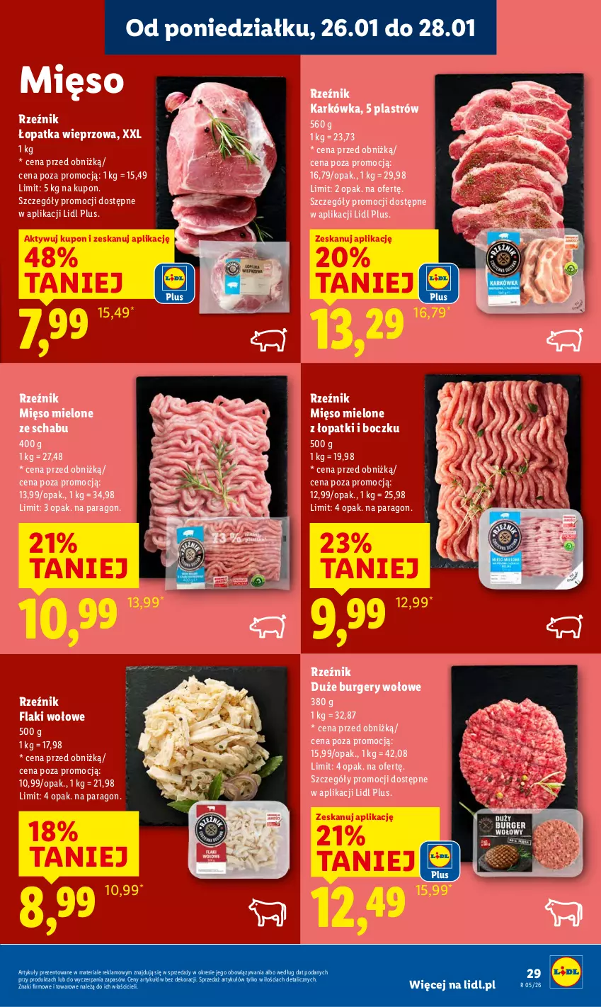Gazetka promocyjna Lidl - GAZETKA - ważna 26.01 do 28.01.2026 - strona 29 - produkty: Burger, Flaki, Flaki wołowe, Mięso, Mięso mielone
