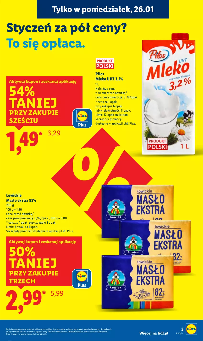 Gazetka promocyjna Lidl - GAZETKA - ważna 26.01 do 28.01.2026 - strona 3 - produkty: Masło, Mleko, Pilos