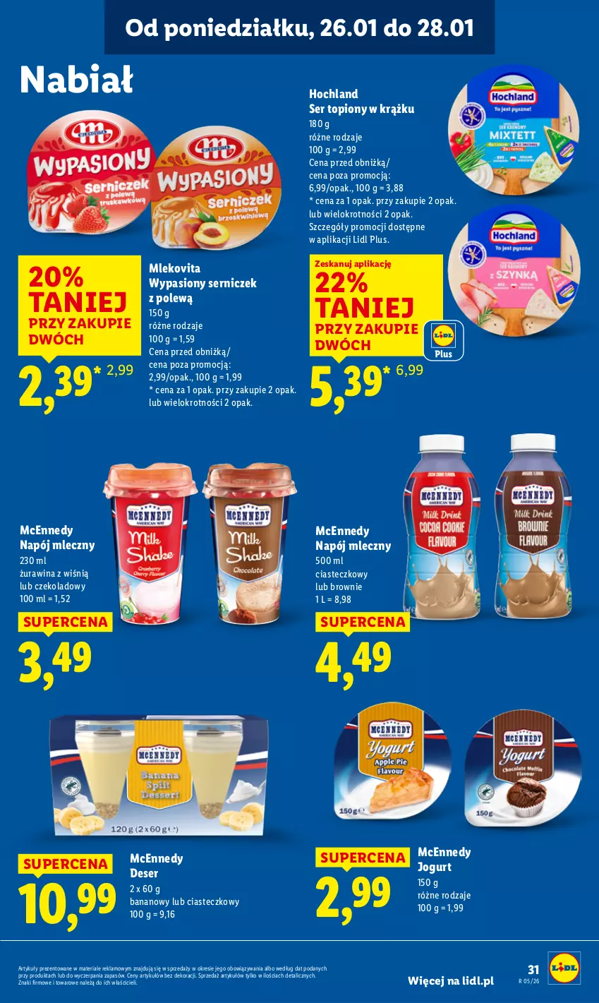 Gazetka promocyjna Lidl - GAZETKA - ważna 26.01 do 28.01.2026 - strona 31 - produkty: Brownie, Deser, Hochland, Jogurt, Mleko, Mlekovita, Napój, Napój mleczny, Ser, Ser topiony, Top