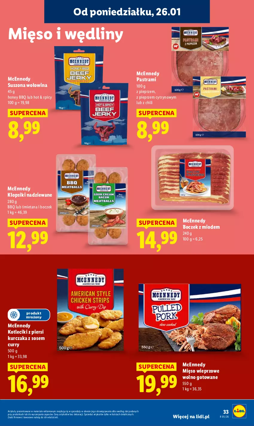 Gazetka promocyjna Lidl - GAZETKA - ważna 26.01 do 28.01.2026 - strona 33 - produkty: Boczek, Klopsiki, Kurczak, Mięso, Mięso wieprzowe, Pieprz, Sos, Wołowina