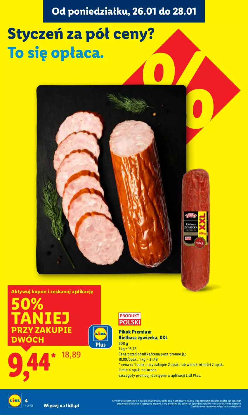 Gazetka promocyjna Lidl - GAZETKA - ważna 26.01 do 28.01.2026 - strona 4 - produkty: Kiełbasa, PIKOK