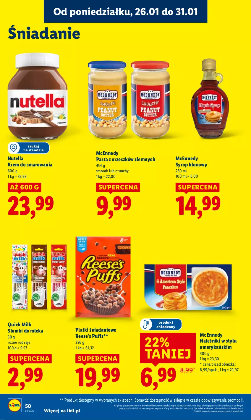 Gazetka promocyjna Lidl - GAZETKA - ważna 26.01 do 28.01.2026 - strona 50 - produkty: Danio, Naleśniki, Nutella, Puf, Syrop