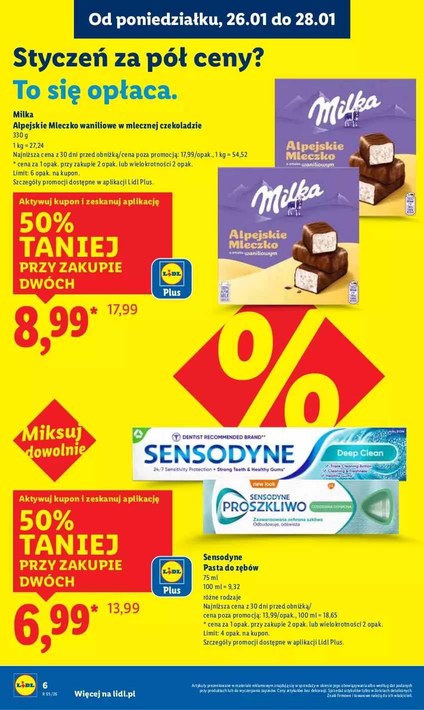 Gazetka promocyjna Lidl - GAZETKA - ważna 26.01 do 28.01.2026 - strona 6 - produkty: Milka, Mleczko, Pasta do zębów, Sensodyne
