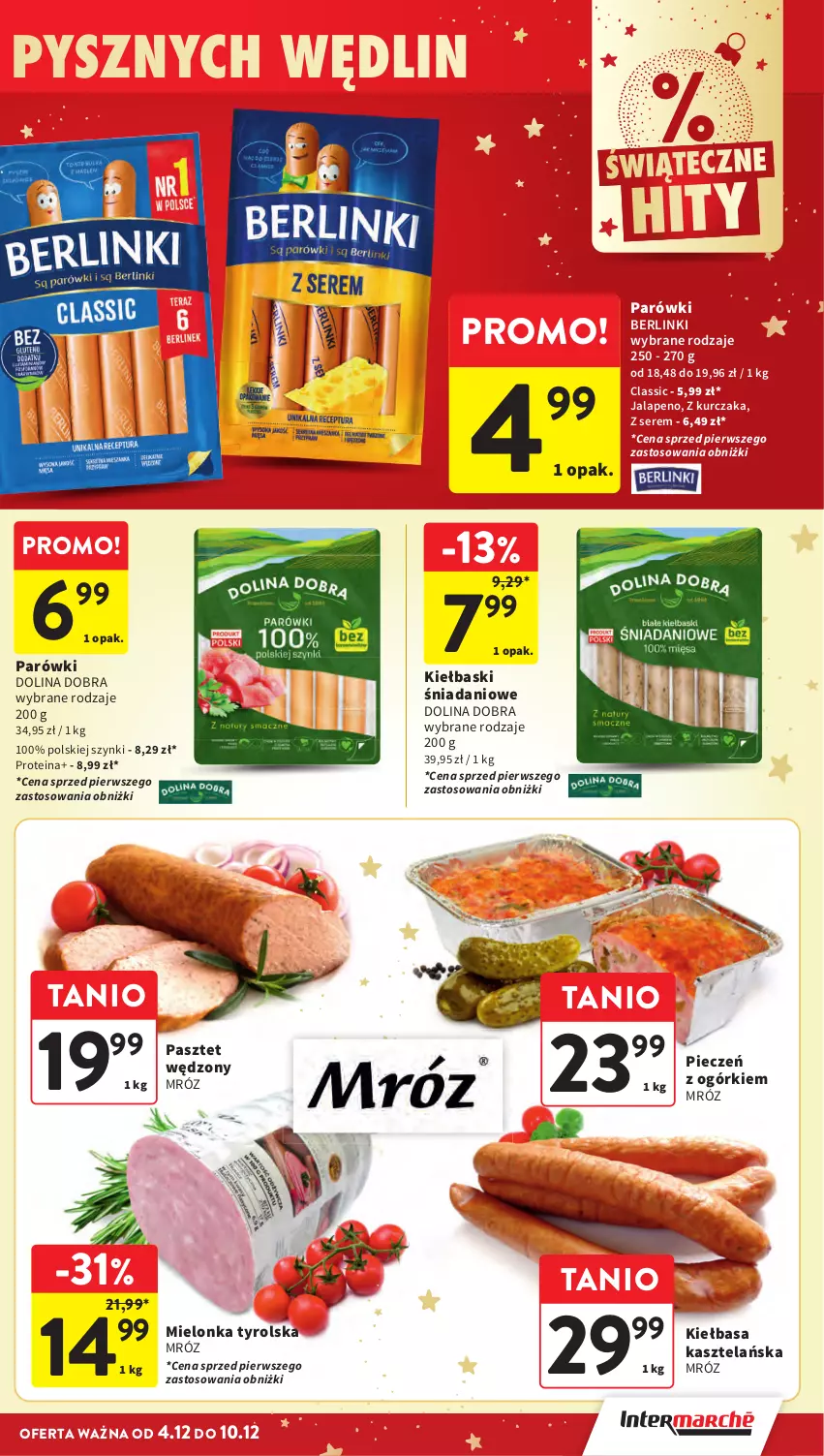 Gazetka promocyjna Intermarche - Gazeta promocyjna - ważna 04.12 do 10.12.2025 - strona 29 - produkty: Berlinki, Danio, Kiełbasa, Kurczak, Mielonka tyrolska, Parówki, Pasztet, Piec, Ser