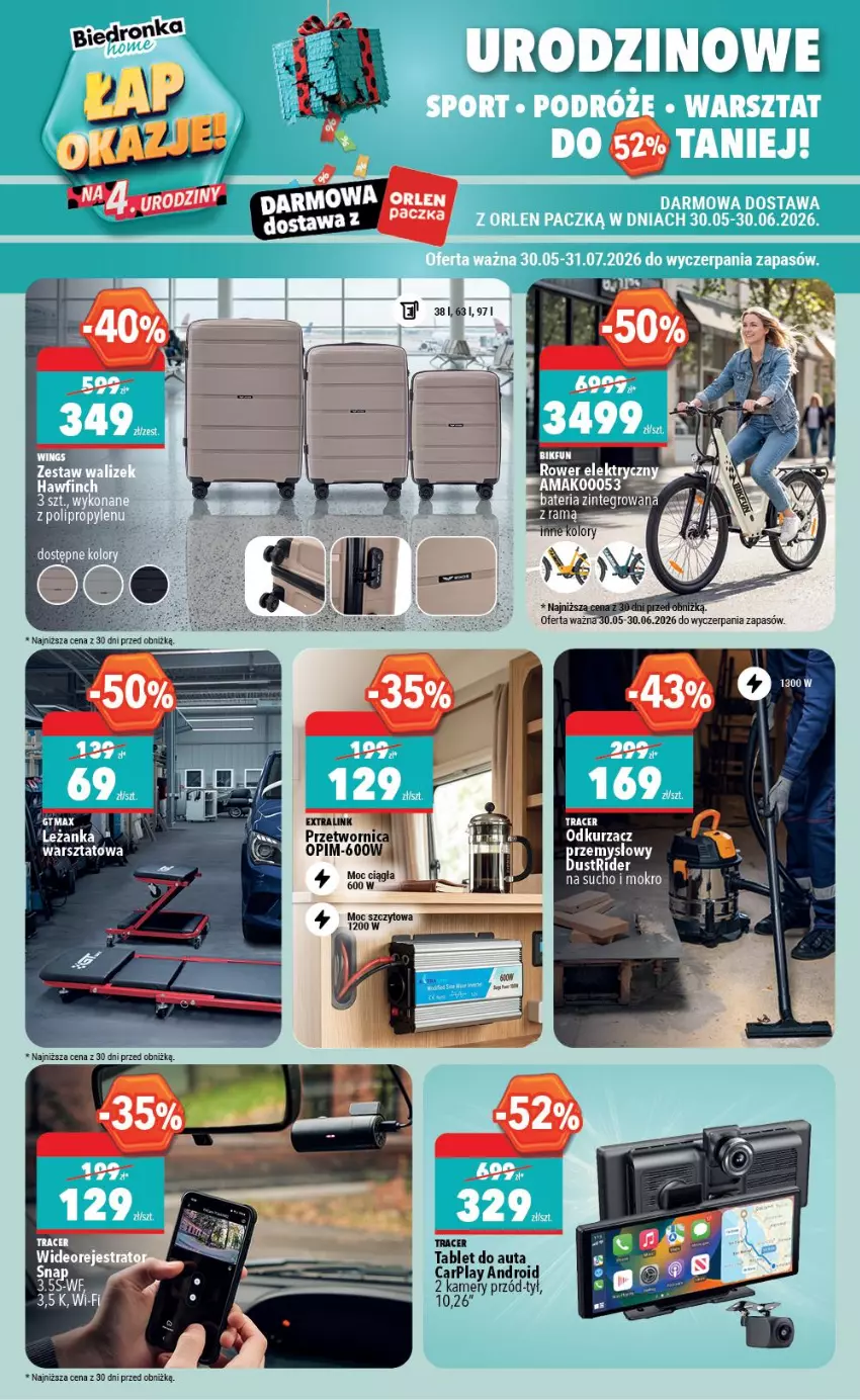 Gazetka promocyjna Biedronka - Gazetka - ważna 30.05 do 06.06.2026 - strona 4 - produkty: Acer, Bateria, Leżanka, Rower, Rower elektryczny, Tablet