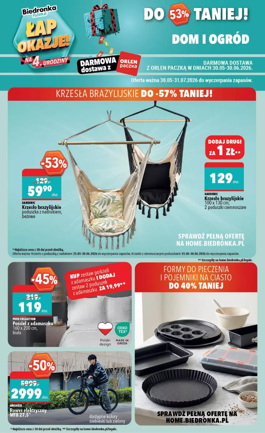 Gazetka promocyjna Biedronka - Gazetka - ważna 30.05 do 06.06.2026 - strona 9 - produkty: Fa, Krzesło, Piec, Poduszka, Pojemnik, Pościel, Pur, Rower, Rower elektryczny