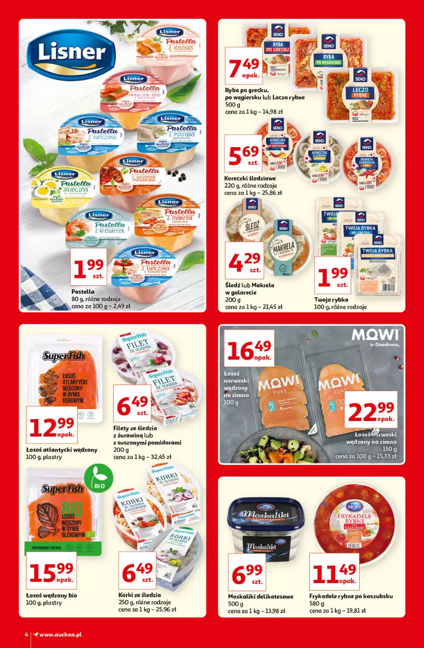 Gazetka promocyjna Auchan - Kultowe marki Hipermarkety - ważna 08.04 do 14.04.2021 - strona 4 - produkty: Gala, Koreczki śledziowe, Pastella, Pstrąg, Ryba, Ryba po grecku, SEKO