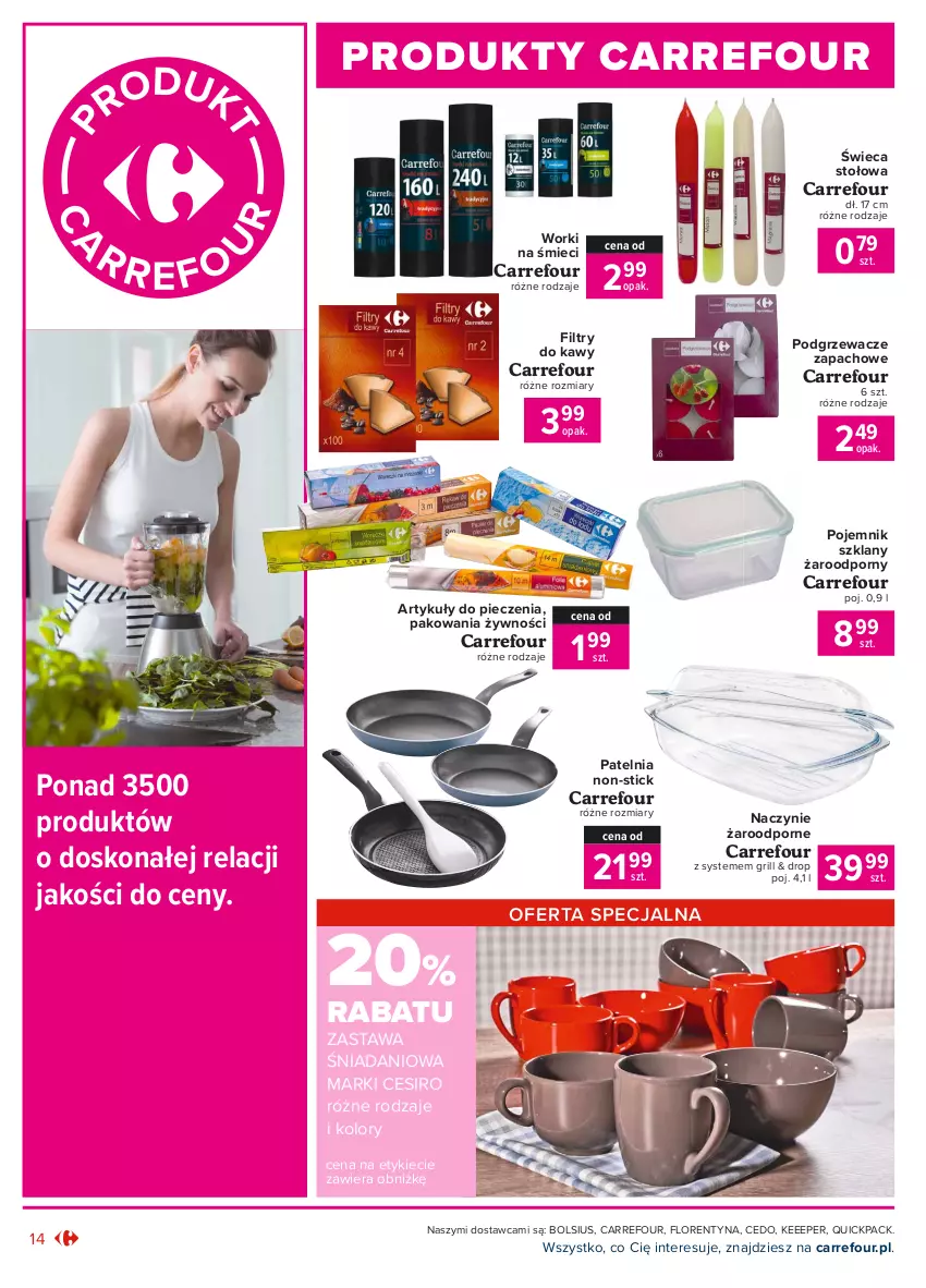 Gazetka promocyjna Carrefour - Gazetka Produkt Carrefour - ważna 05.07 do 17.07.2021 - strona 14 - produkty: Bols, Bolsius, Danio, Grill, Naczynie żaroodporne, Patelnia, Piec, Podgrzewacze, Pojemnik, Pojemnik szklany, Por, Worki na śmiec, Worki na śmieci