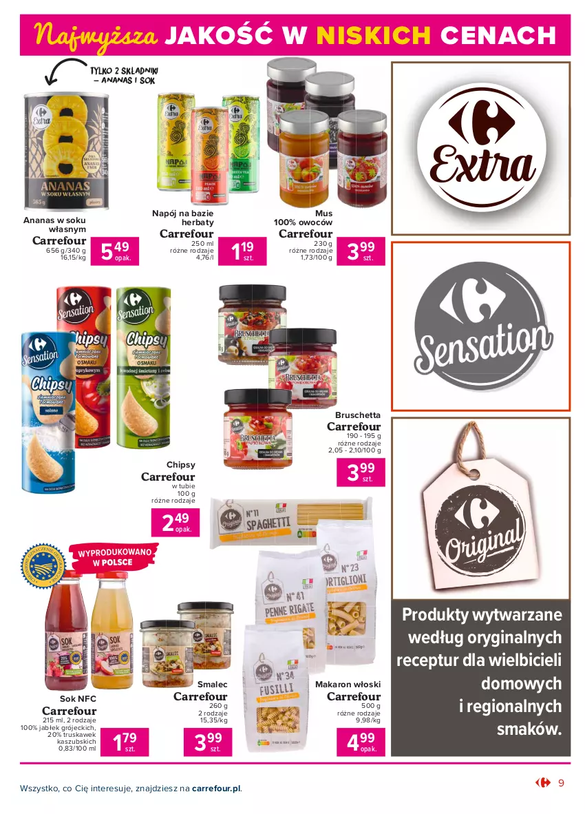 Gazetka promocyjna Carrefour - Gazetka Produkt Carrefour - ważna 05.07 do 17.07.2021 - strona 9 - produkty: Ananas, BIC, Chipsy, Gin, Makaron, Mus, Napój, Smalec, Sok