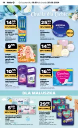 Gazetka promocyjna Netto - Netto Gazetka Food 38/24B - Gazetka - ważna od 25.09 do 25.09.2024 - strona 14 - produkty: Woda perfumowana, Lady Speed Stick, Pampers, Majtki, Szczoteczka do zębów, Perfum, Krem uniwersalny, Chusteczki, Carefree, Dzieci, Pieluchomajtki, Wkładki, Woda, Antyperspirant, Kindii, Nivea, Szczoteczka