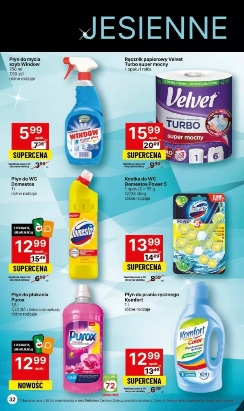 Gazetka promocyjna Delikatesy Centrum - ważna 16.11 do 22.11.2023 - strona 26 - produkty: Domestos, Kostka do wc, Papier, Płyn do mycia, Płyn do płukania, Płyn do prania, Płyn do wc, Pur, Ręcznik, Velvet