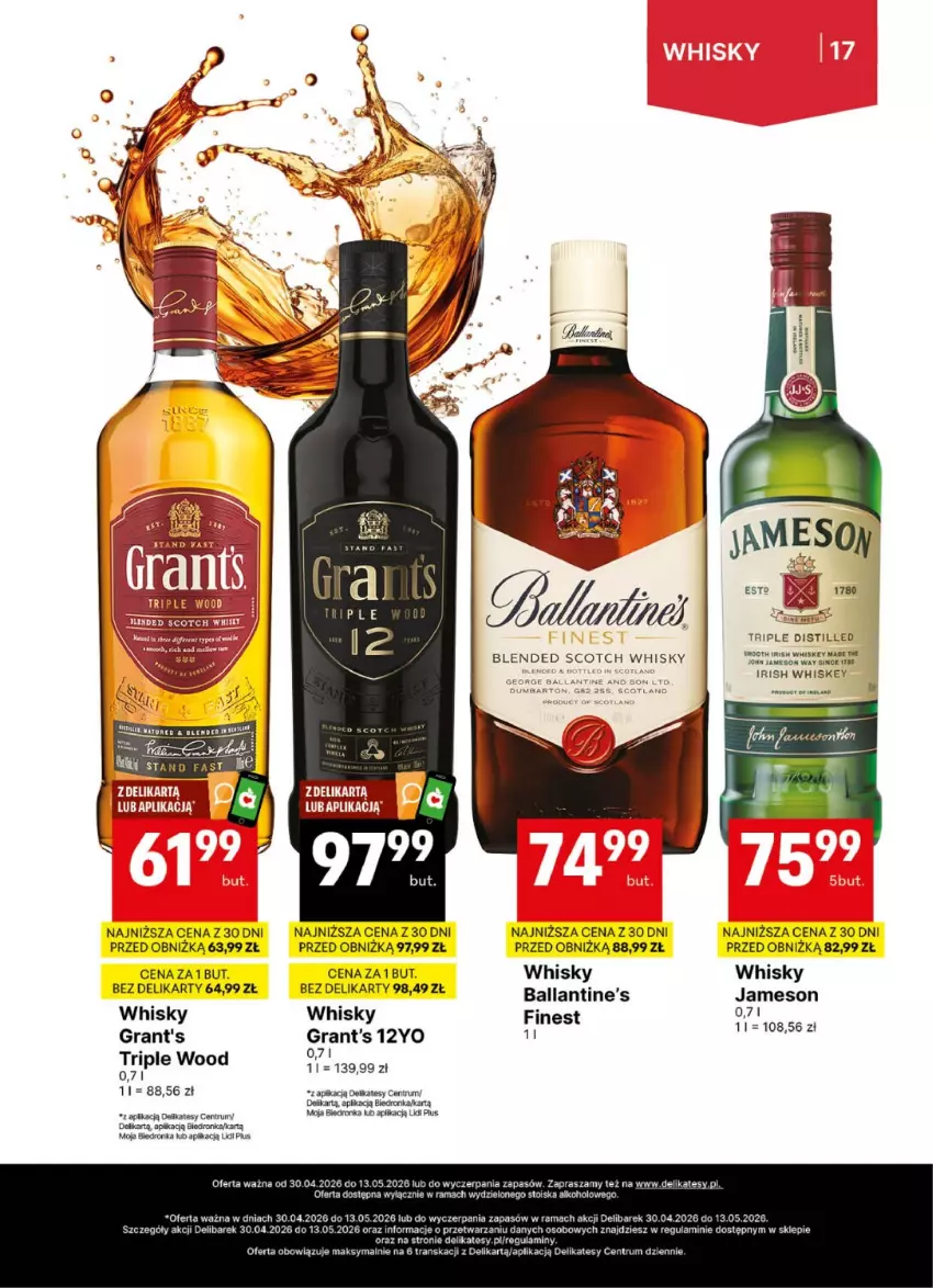 Gazetka promocyjna Delikatesy Centrum - Delibarek DC18-DC19 - ważna 30.04 do 13.05.2026 - strona 17 - produkty: Ballantine's, Gra, Grant's, Jameson, Rama, Rum, Tran, Whiskey, Whisky