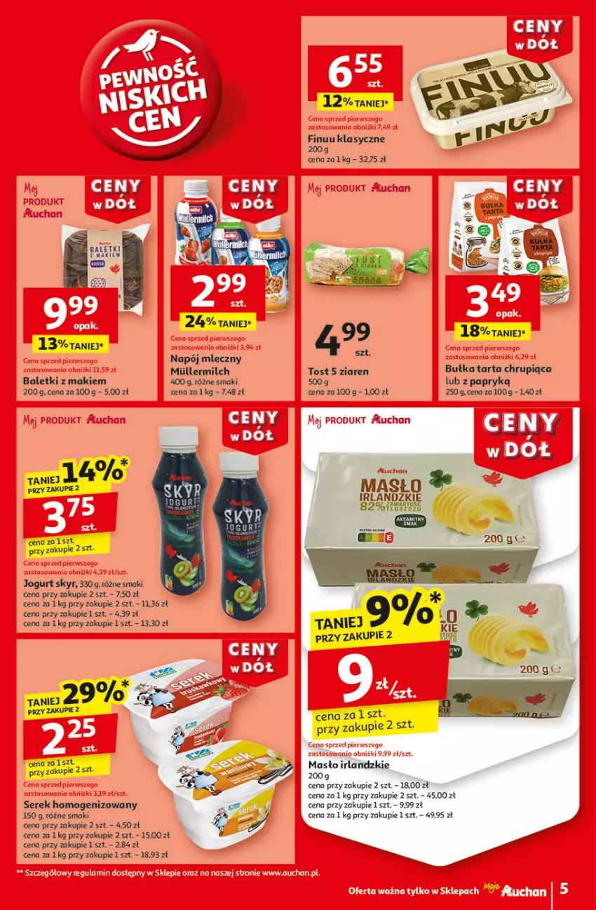 Gazetka promocyjna Auchan - CENY W DÓŁ Moje - ważna 23.01 do 29.01.2025 - strona 7 - produkty: Bułka, Bułka tarta, Finuu, Jogurt, Masło, Napój, Napój mleczny, Ser, Serek, Serek homogenizowany, Tarta