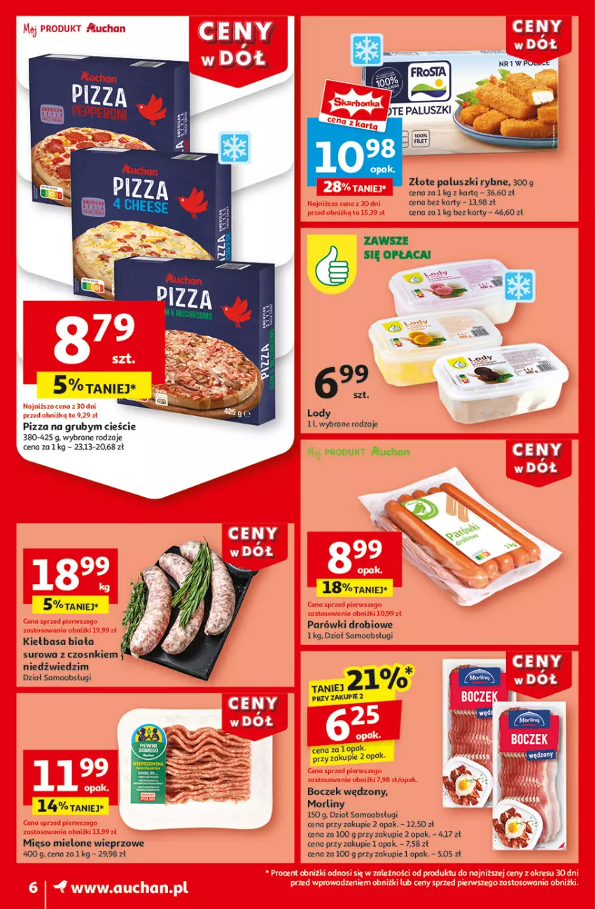 Gazetka promocyjna Auchan - CENY W DÓŁ Moje - ważna 23.01 do 29.01.2025 - strona 8 - produkty: Boczek, Lody, Mięso, Mięso mielone, Morliny, Paluszki rybne, Parówki, Top