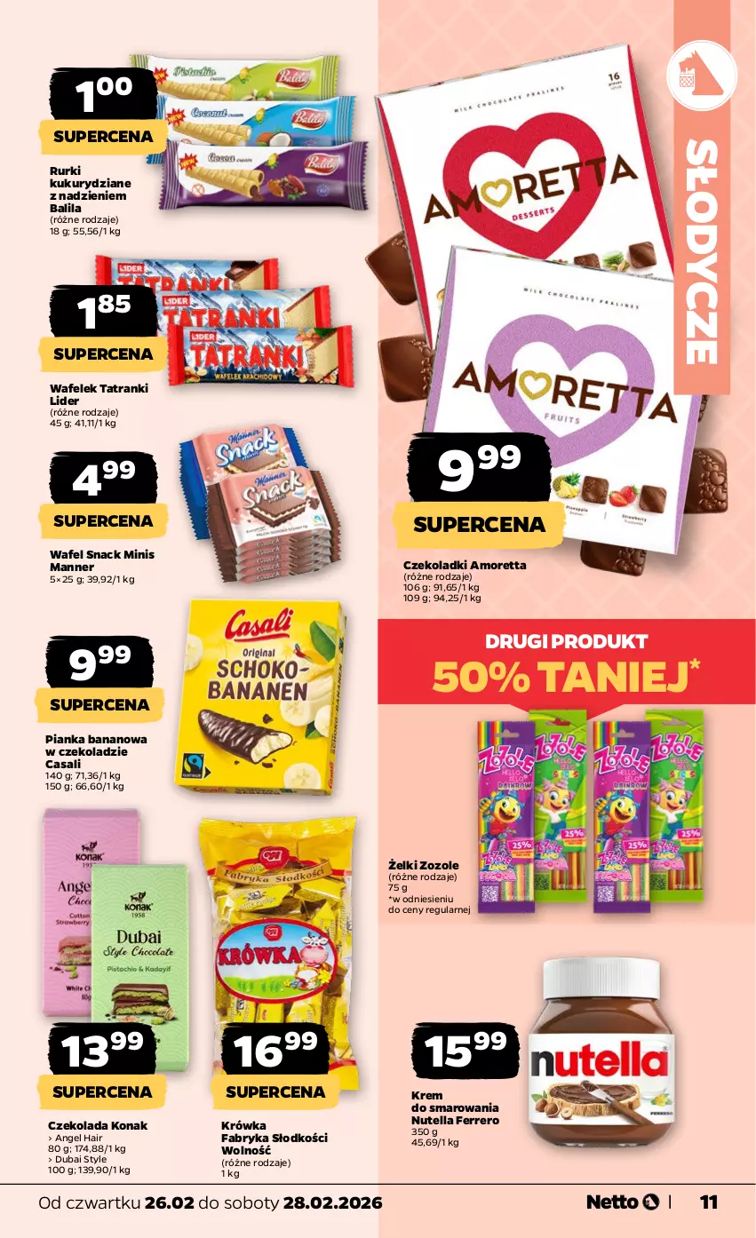 Gazetka promocyjna Netto - Od Czwartku - ważna 26.02 do 28.02.2026 - strona 11 - produkty: Czekolada, Fa, Ferrero, Nutella, Rurki, Tatra, Tran, Wafelek