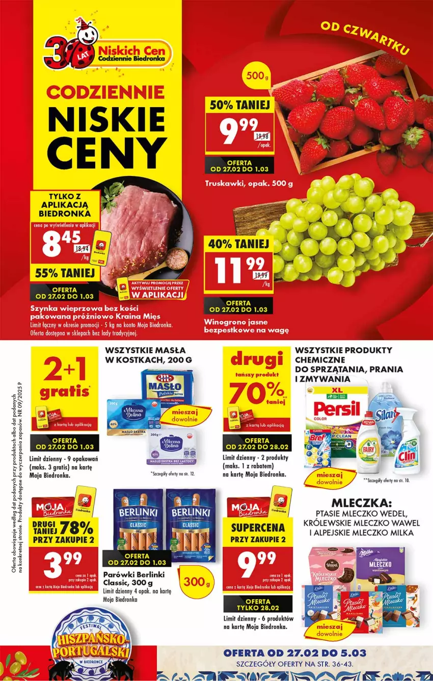 Gazetka promocyjna Biedronka - Od Czwartku - ważna 27.02 do 05.03.2025 - strona 1 - produkty: Berlinki, Fa, Gra, HP, Kret, Królewski, Królewskie Mleczko, Milka, Mleczko, Orka, Parówki, Ptasie mleczko, Wawel