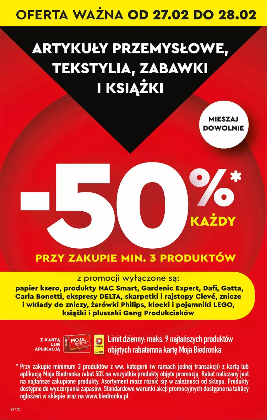 Gazetka promocyjna Biedronka - Od Czwartku - ważna 27.02 do 05.03.2025 - strona 22 - produkty: Gatta, Karp, Klocki, LEGO, Papier, Philips, Pluszak, Pojemnik, Rajstopy, Rama, Ser, Skarpetki, Top, Tran, Znicz