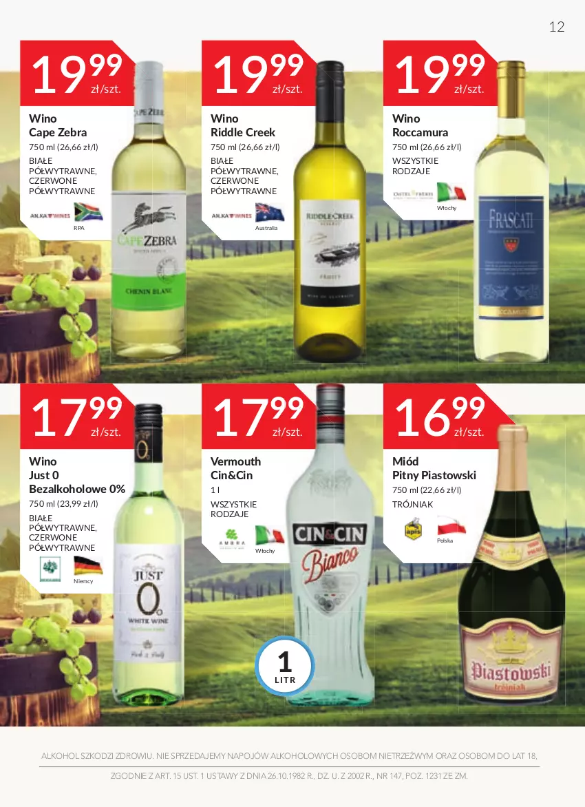 Gazetka promocyjna Stokrotka - Oferta alkoholowa - ważna 23.06 do 20.07.2022 - strona 12 - produkty: Miód, Miód pitny, Piast, Vermouth, Wino