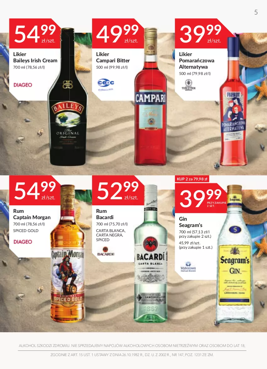 Gazetka promocyjna Stokrotka - Oferta alkoholowa - ważna 23.06 do 20.07.2022 - strona 5 - produkty: Bacardi, Captain Morgan, Gin, Gra, Likier, Rum