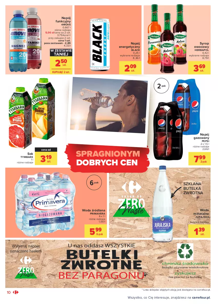 Gazetka promocyjna Carrefour - Gazetka Otwieramy się na nowe oczekiwania - ważna 25.05 do 05.06.2021 - strona 10 - produkty: Herbapol, Kosz, Lack, LANA, Napój, Napój energetyczny, Napój gazowany, Pepsi, Prima, Primavera, Sok, Syrop, Tymbark, Woda, Woda mineralna