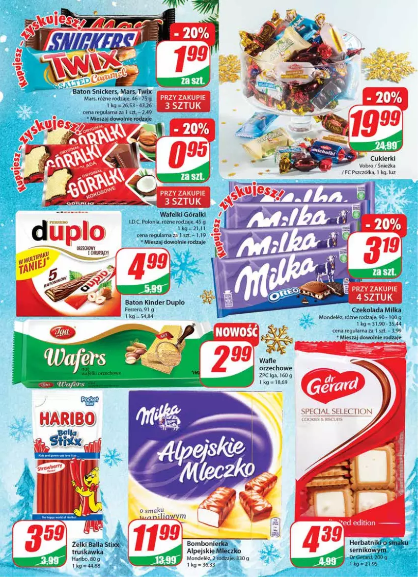 Gazetka promocyjna Dino - Gazetka - ważna 21.12 do 27.12.2022 - strona 3 - produkty: Baton, Cukier, Cukierki, Czekolada, Ferrero, Góralki, Haribo, Herbatniki, Kinder, Mars, Milka, Ser, Wafle