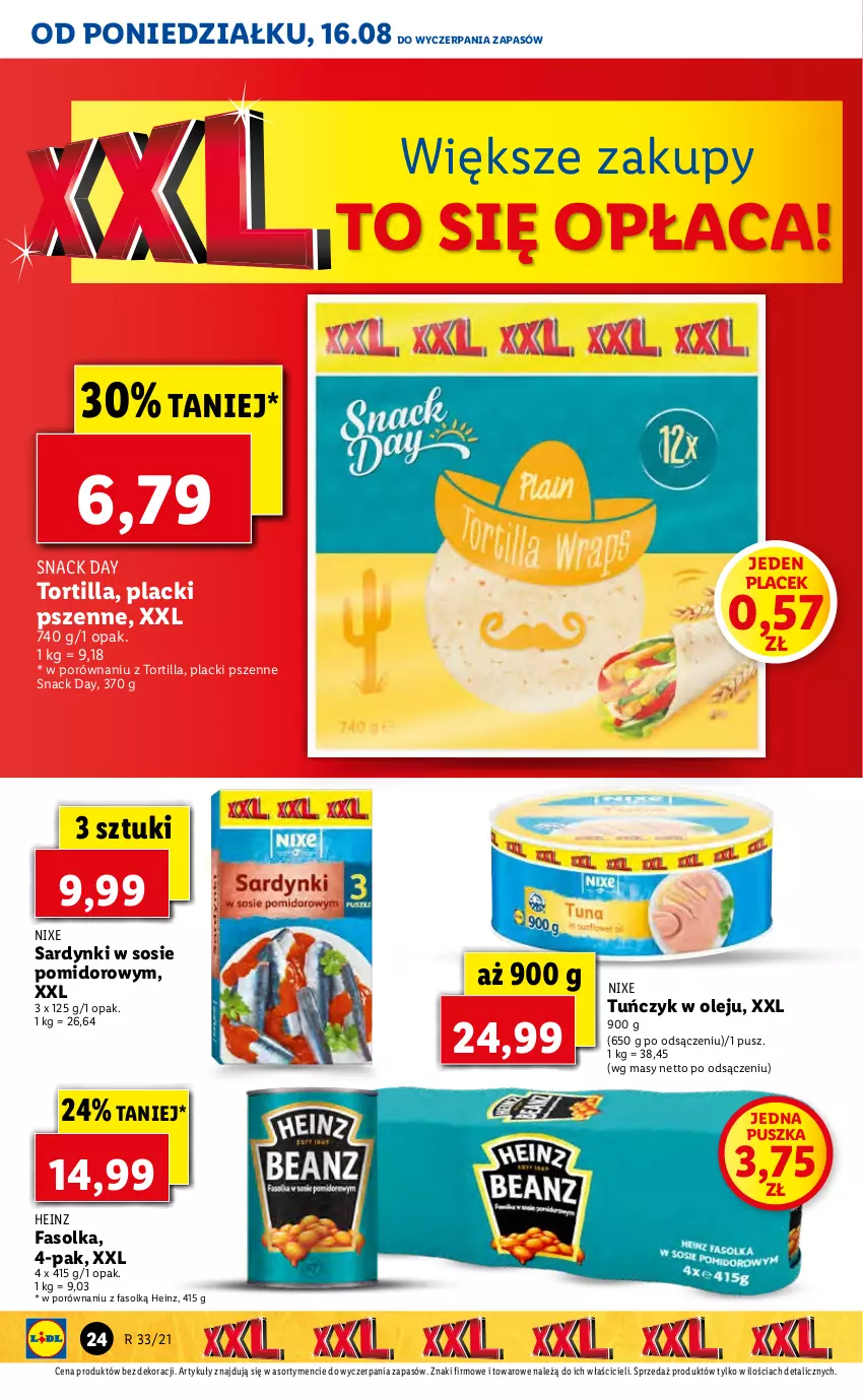 Gazetka promocyjna Lidl - GAZETKA - ważna 16.08 do 18.08.2021 - strona 24 - produkty: Fa, Heinz, Lack, Olej, Por, Sardynki, Sos, Tortilla, Tuńczyk