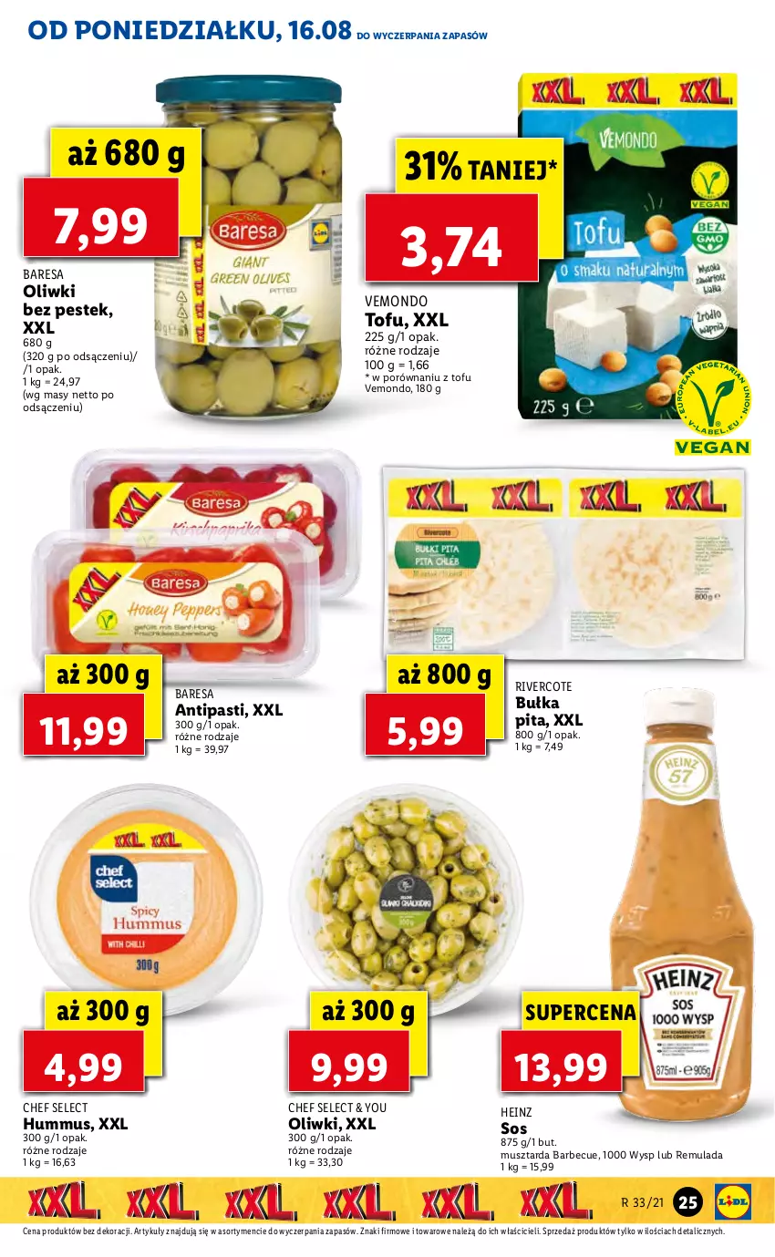 Gazetka promocyjna Lidl - GAZETKA - ważna 16.08 do 18.08.2021 - strona 25 - produkty: Bułka, Heinz, Hummus, Mus, Musztarda, Oliwki, Por, Sos, Stek, Tofu