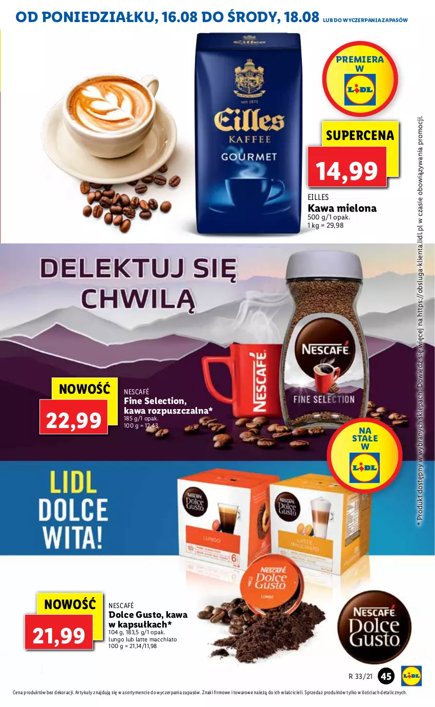 Gazetka promocyjna Lidl - GAZETKA - ważna 16.08 do 18.08.2021 - strona 45 - produkty: Chia, Dolce Gusto, Kawa, Kawa mielona, Kawa rozpuszczalna, Nescafé