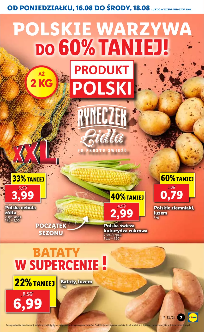 Gazetka promocyjna Lidl - GAZETKA - ważna 16.08 do 18.08.2021 - strona 7 - produkty: Cebula, Kukurydza, Warzywa, Ziemniaki