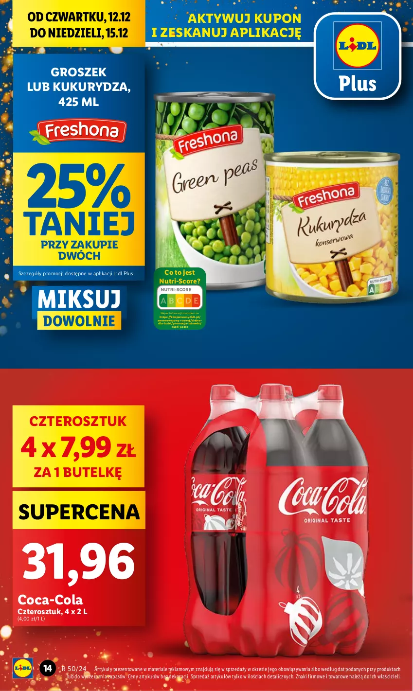 Gazetka promocyjna Lidl - GAZETKA - ważna 12.12 do 15.12.2024 - strona 14 - produkty: Coca-Cola, Groszek, Kukurydza, Wazon