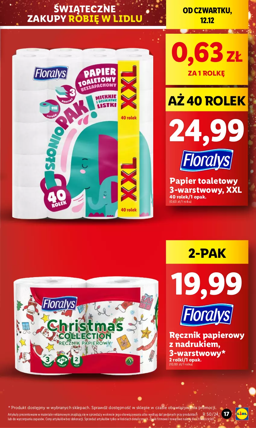 Gazetka promocyjna Lidl - GAZETKA - ważna 12.12 do 15.12.2024 - strona 17 - produkty: Papier, Papier toaletowy, Ręcznik, Rolki