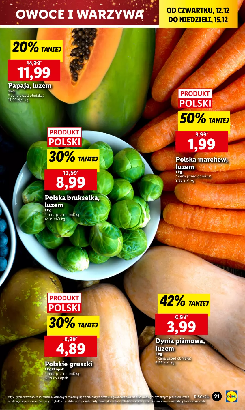 Gazetka promocyjna Lidl - GAZETKA - ważna 12.12 do 15.12.2024 - strona 23 - produkty: Brukselka, Gruszki, Owoce, Papaja, Warzywa