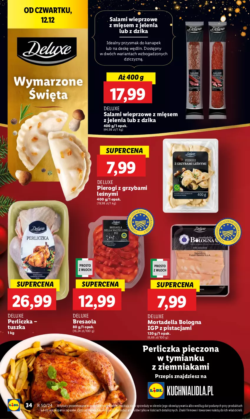 Gazetka promocyjna Lidl - GAZETKA - ważna 12.12 do 15.12.2024 - strona 36 - produkty: Bresaola, Dell, Mortadella, Perliczka, Piec, Pierogi, Salami, Tusz